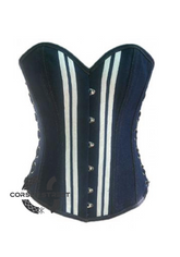 Blue and White Strips Gothic Steampunk Bustier Waist Training Costume Overbust Denim Plus Size Corset